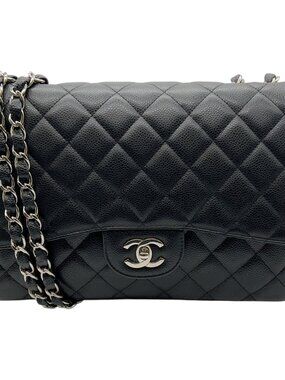 Chanel Black Quilted Caviar Jumbo Single Flap Bag